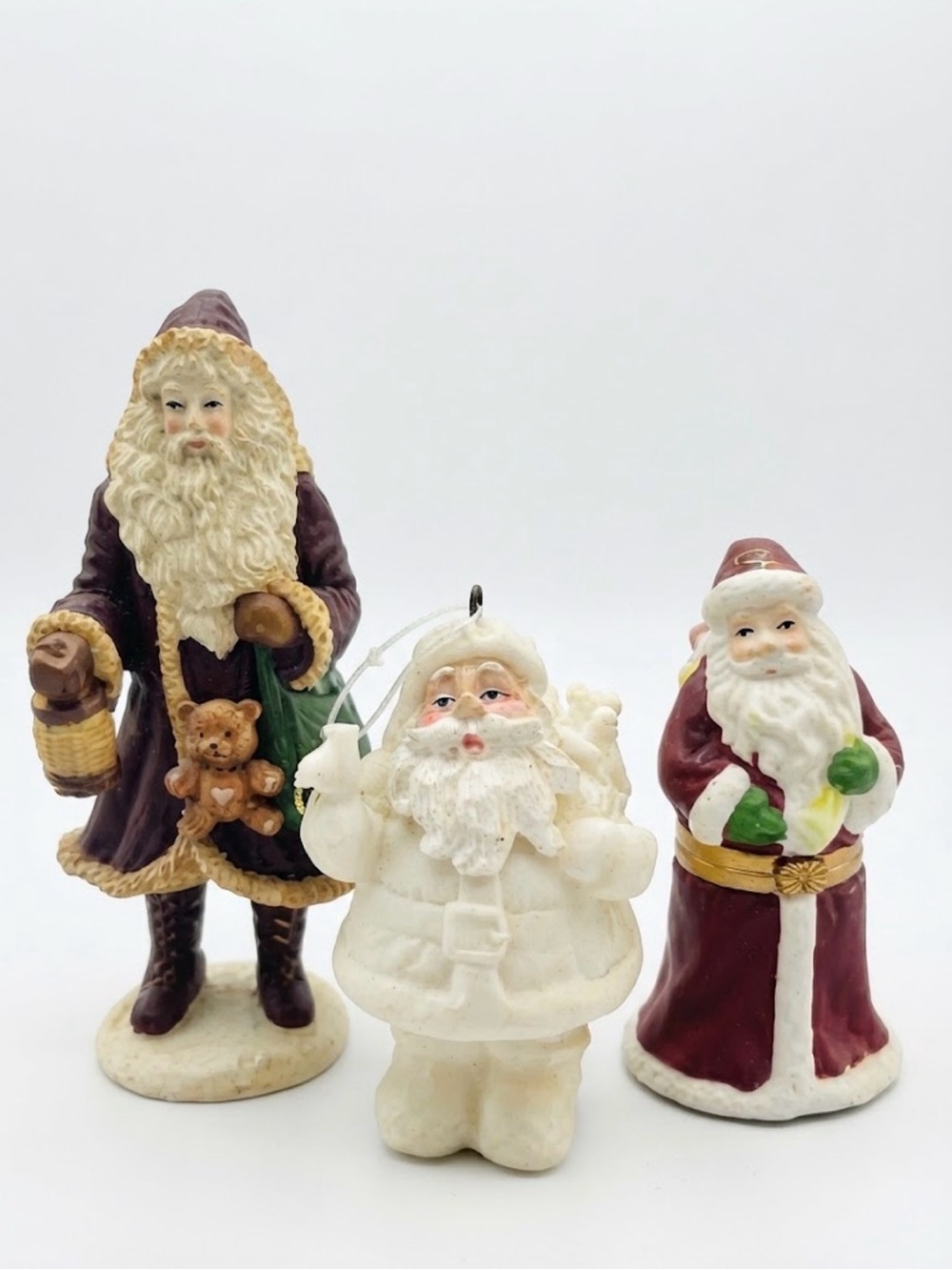 VTG. 3 Christmas Ornaments 1 Spode Santa Claus Hinged Trinket Box Two Vtg Santa